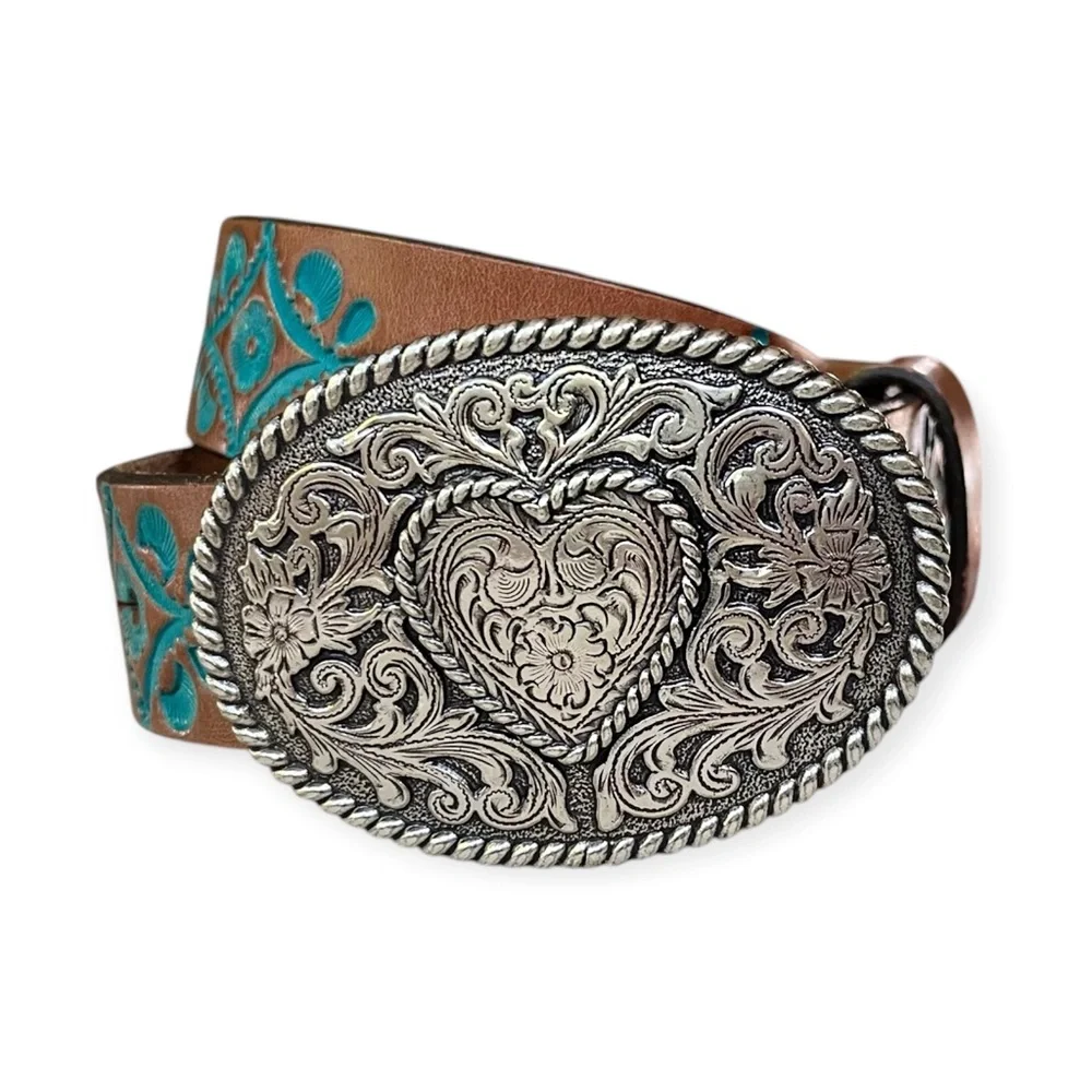 Justin® Girls The Hope Brown Belt With Oval Heart Buckle, 22,” Like New
